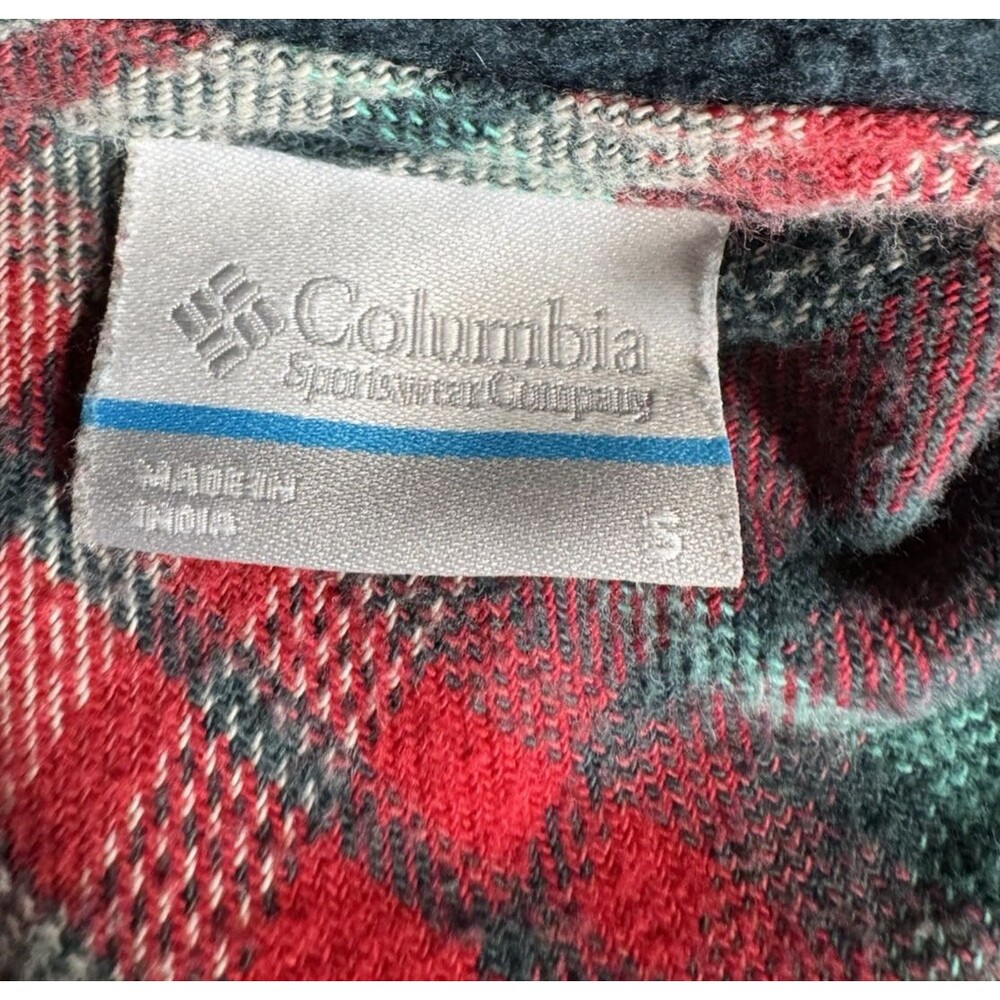 Columbia Red and Green Plaid Hooded Button Down Flannel Top Small Gorpcore - Picture 5 of 8
